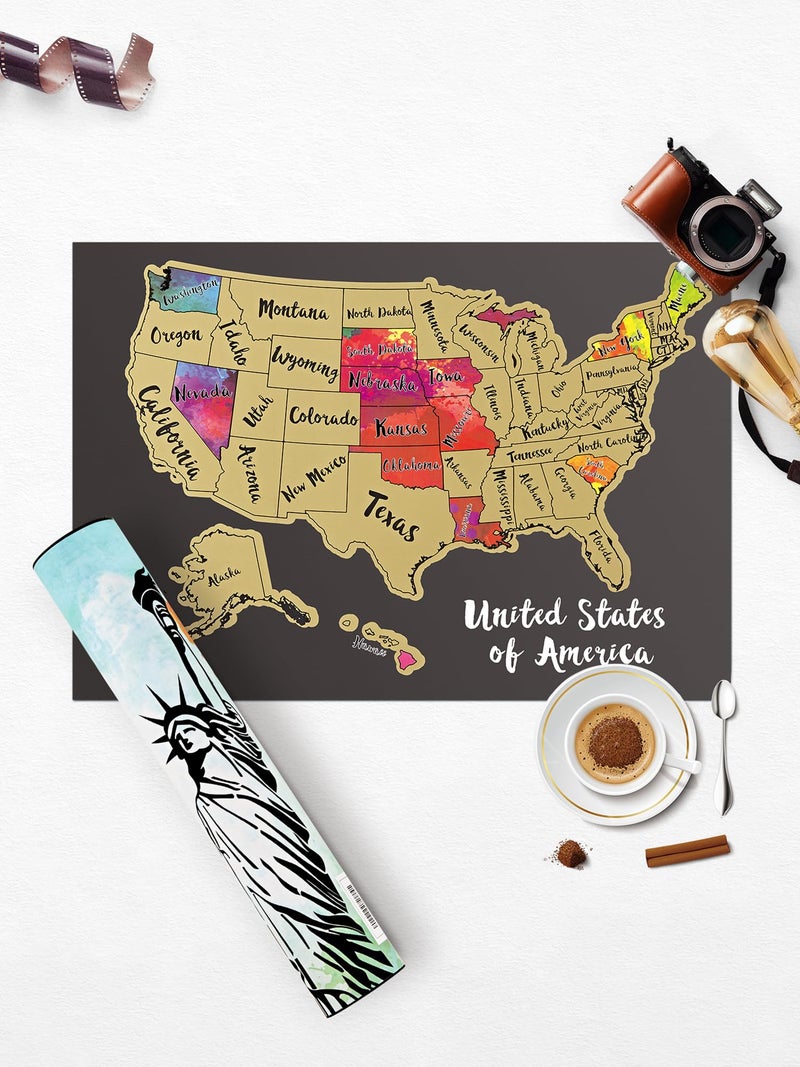 JARLINK Scratch Off USA Map Poster, 12x17 inches United States Map with Unique Accessories Set, Personalized Travel Poster, Gift for Travelers - Image 3