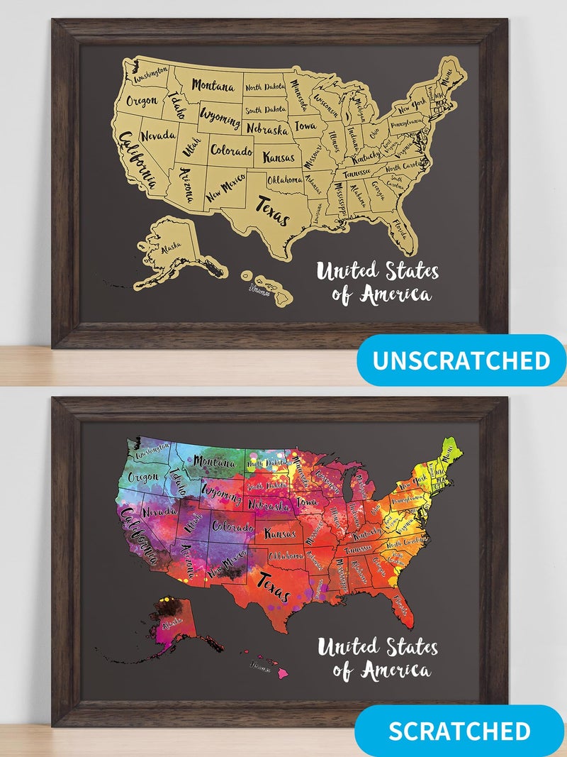 JARLINK Scratch Off USA Map Poster, 12x17 inches United States Map with Unique Accessories Set, Personalized Travel Poster, Gift for Travelers - Image 2