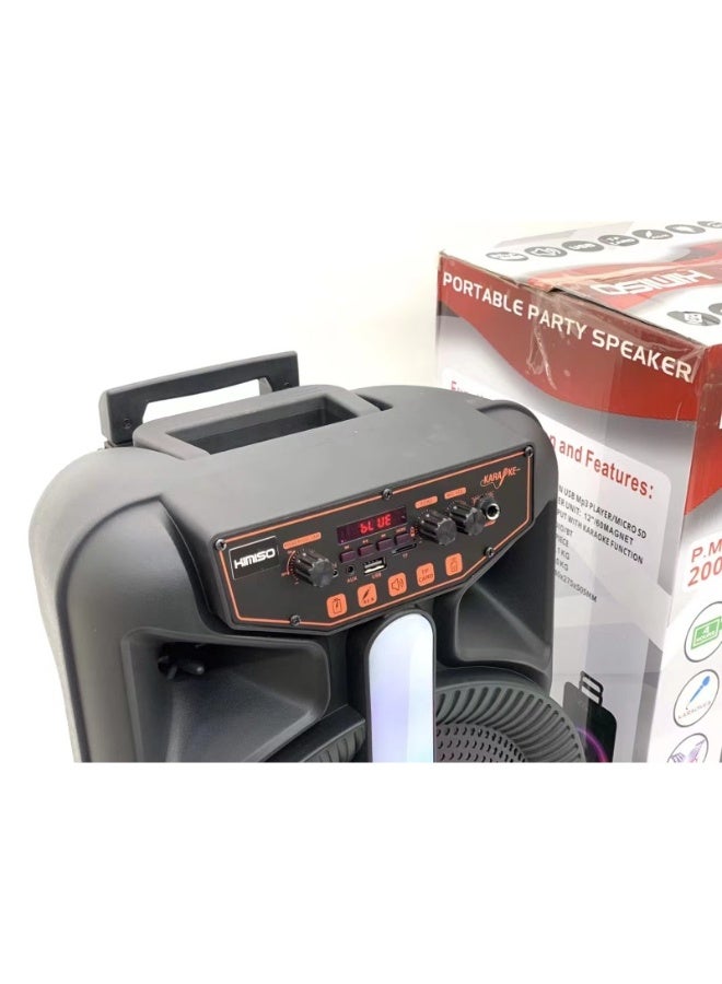 كيميسو سماعة كيميسو QS-1204 محمولة بعجلة مقاس 12 بوصة مع مقبض وميكروفون – بلوتوث، USB، راديو FM، بطارية قابلة لإعادة الشحن، أضواء LED - Image 3