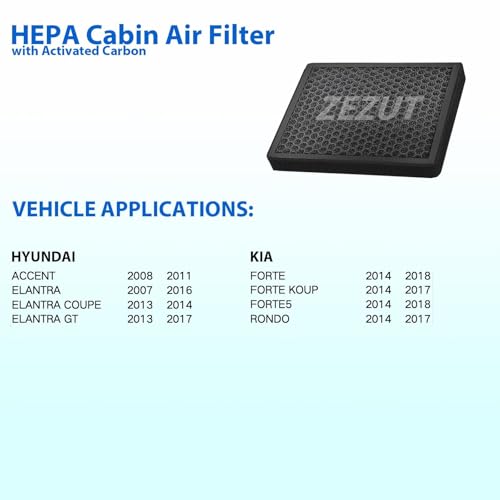 ZEZUT Cabin Air Filter CF10728 Fits Hyundai 2008-2011 Accent, 2007-2016 Elantra, 2014-2018 Kia Forte, 2014-2017 Forte Koup, 2014-2018 Forte5, Honeycomb Structure and Activated Carbon(1 Pack) - Image 2