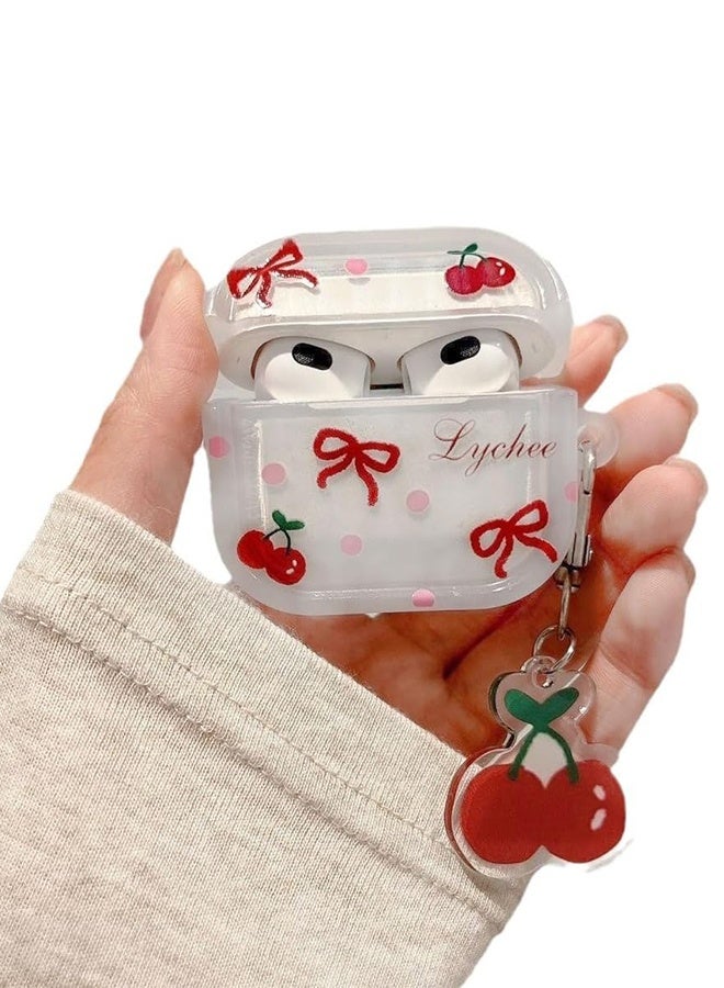غطاء سماعات الأذن لـ AirPods 4، غطاء شفاف جميل بعقدة وزهرة الكرز، غلاف سيليكون ناعم، غطاء حماية AirPods 4 مضاد للصدمات لسماعات الأذن مع سلسلة مفاتيح كرز - Image 1