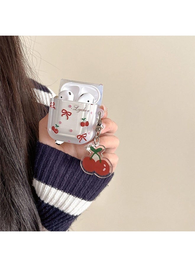 غطاء سماعات الأذن لـ AirPods 4، غطاء شفاف جميل بعقدة وزهرة الكرز، غلاف سيليكون ناعم، غطاء حماية AirPods 4 مضاد للصدمات لسماعات الأذن مع سلسلة مفاتيح كرز - Image 2