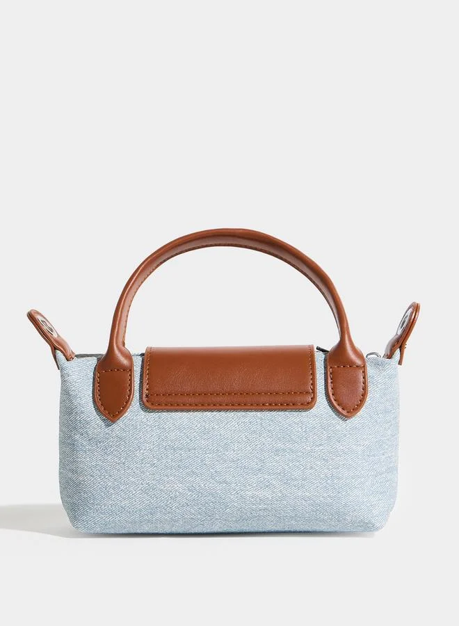 Styli Denim Top Handle Bag with Knotted Crossbody Strap