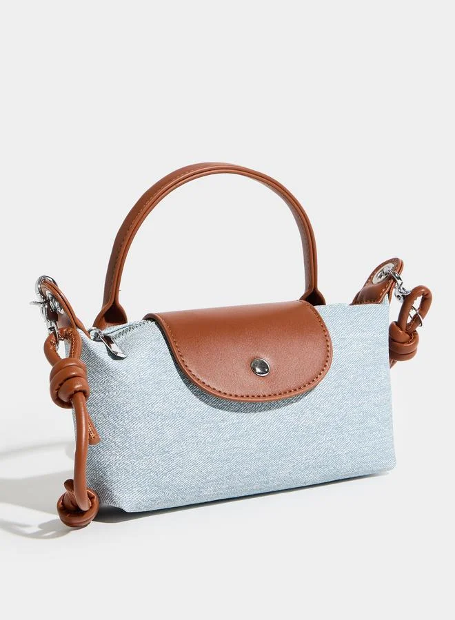 Styli Denim Top Handle Bag with Knotted Crossbody Strap