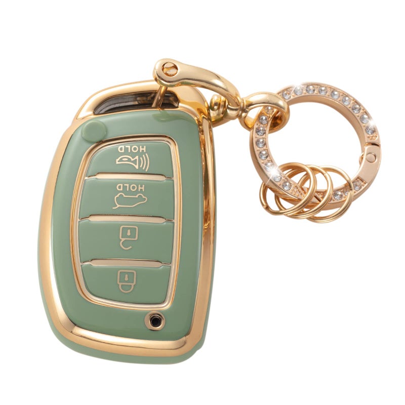 Gematay for Hyundai Key Fob Cover with Keychain Key Shell Cover Holder Compatible with Elantra Ioniq Sonata Tucson Elantra GT Smart Key Fob Green