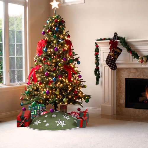 MACTING Christmas Small Tree Skirt, 30 Inch Green Burlap Tree Mat with White Snowflake Printed for 5FT Xmas Tree Farmhouse Holiday Party Indoor Home Decorations - Image 3