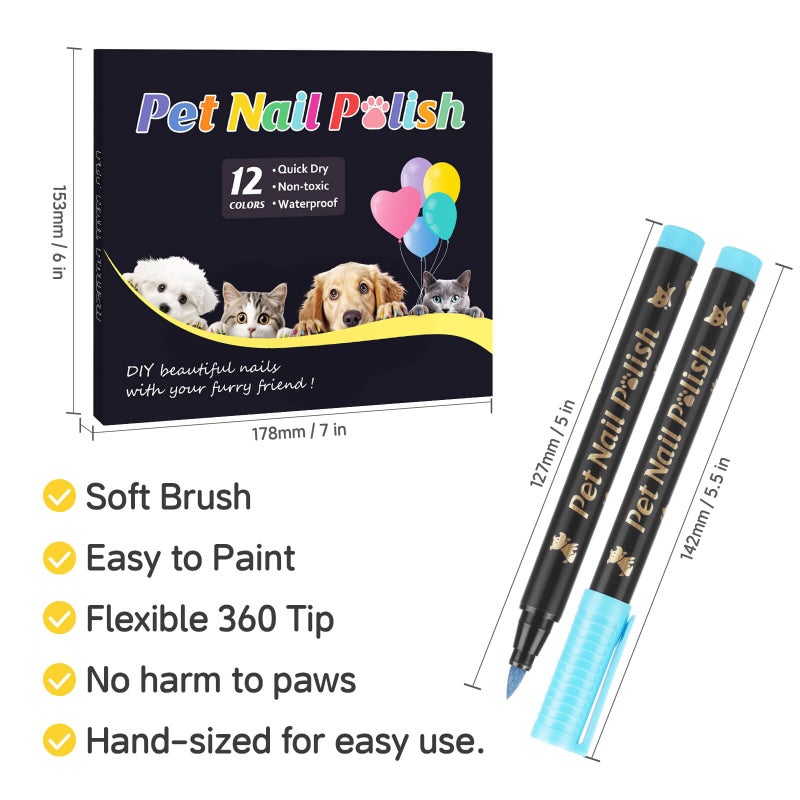 Cherocito Dog Nail Polish Pens Quick Dry,12 Colors Safe Dog Nail Polish Set to DIY Pretty Nails, Ideal Gifts for Dogs Cats Light Dark Nails, Odorless, Non-Toxic, Water-Based Pet Nail Accessories Set - Image 5