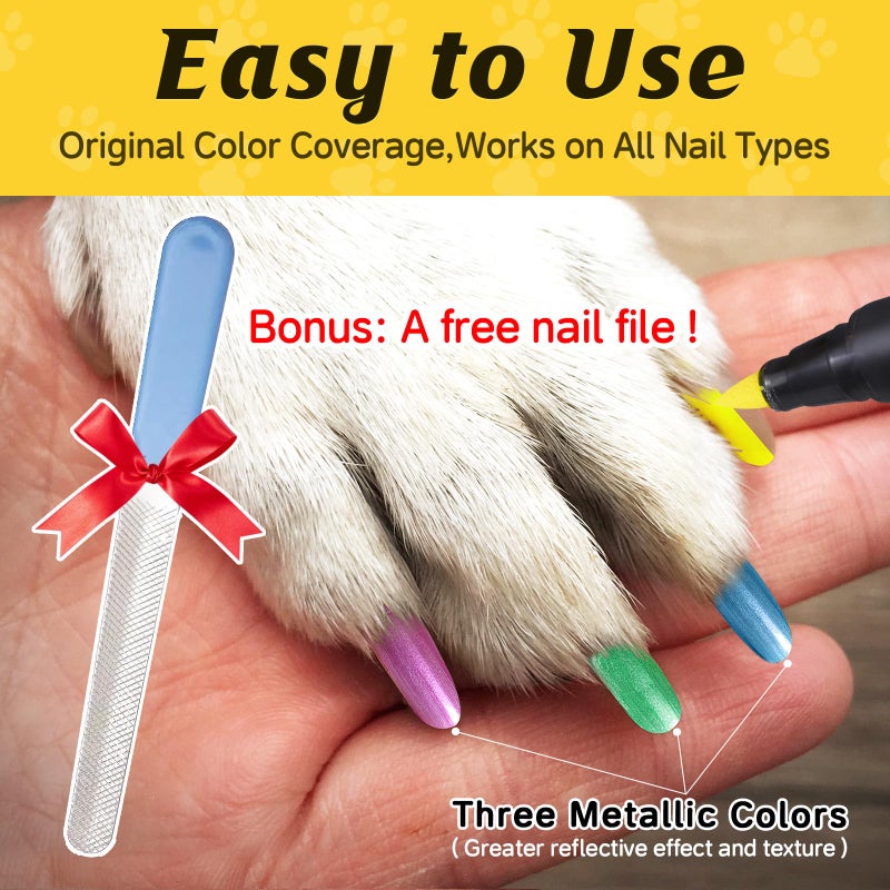 Cherocito Dog Nail Polish Pens Quick Dry,12 Colors Safe Dog Nail Polish Set to DIY Pretty Nails, Ideal Gifts for Dogs Cats Light Dark Nails, Odorless, Non-Toxic, Water-Based Pet Nail Accessories Set - Image 2