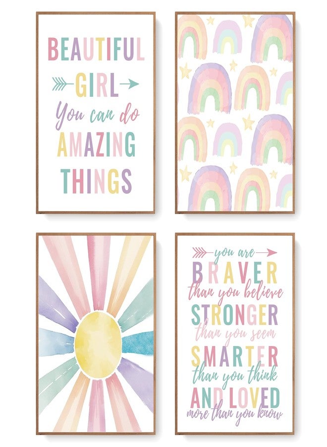 LARTSFRO Boho Pastel Rainbow Sunshine Inspirational Nursery Wall Art Prints Set of 4, Baby Girl Room Decor, Positive Affirmations Artwork Posters Wall Decor for Girls Nursery Room, 8x10 Unframed - Image 1