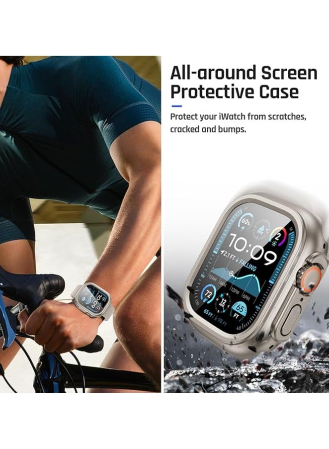 Compatible with Apple Watch Series 10 (2024) 46mm Hard Case with Tempered Glass Screen Protector, [Looks Like iWatch Ultra] Unique Design Hard PC Waterproof Case Cover, Bumper Full Coverage Accessories for iWatch 10 46mm, Titanium - Image 3