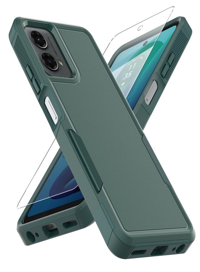 جراب لهاتف Moto G 5G 2024، [تم اختباره وفقًا لمعايير عسكرية لمقاومة السقوط] مع واقي شاشة، غطاء حماية مزدوج الطبقات شديد التحمل للهاتف المحمول، جراب مانع للانزلاق ومقاوم للصدمات لهاتف Motorola Moto G 5G 2024 (أخضر داكن) - Image 1