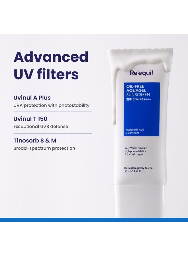 RE' EQUIL Re'equil Oil Free Aquagel Sunscreen l SPF 50+, PA++++ l Very water resistant l Hyaluronic acid for hydration - Image 2