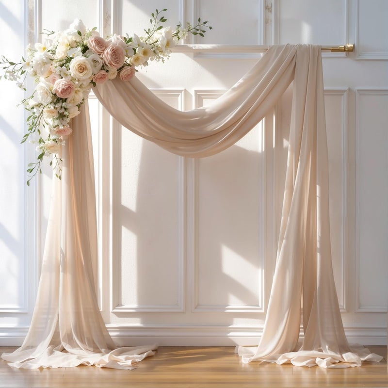 PARTISKY Wedding Arch Draping Fabric 1 Panel 28 x 19Ft Deep Champagne Arch Drapes Sheer Backdrop Curtain for Wedding Ceremony Party Ceiling Decor - Image 2