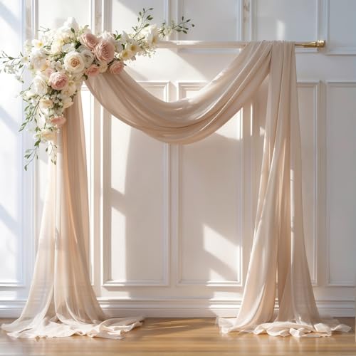 PARTISKY Wedding Arch Draping Fabric 1 Panel 28 x 19Ft Deep Champagne Arch Drapes Sheer Backdrop Curtain for Wedding Ceremony Party Ceiling Decor - Image 1