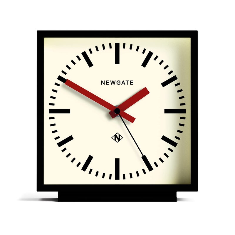 NEWGATE NEWGATE Amp Desk Clock  Square Station Design  Black case with red Hands  Modern Style for Desk Table Mantel Shelf or Bedside 