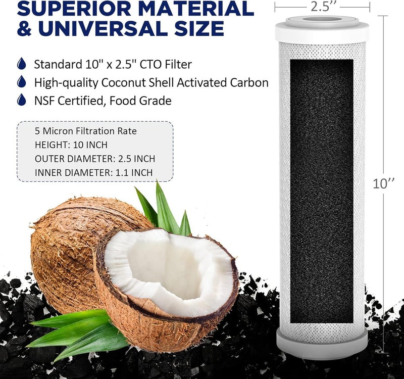Ocean Drop 1 Micron 25 x 10 Whole House CTO Carbon Water Filter Cartridge Replacement for Countertop All Type of 3Stage Ro Filter Purifier System Pack of 1 - Image 5