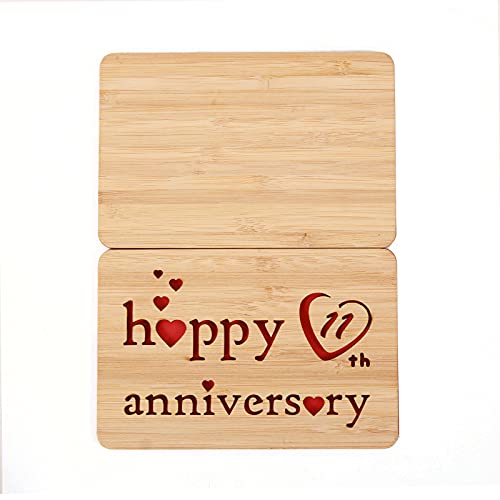 Della Stella Wooden 11th Anniversary Card,Handmade 11 Years Wedding Anniversary Greeting Cards,5th Steel anniversary card for Her,Him,Husband,Wife - Image 2