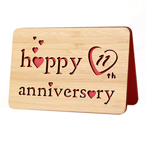 Della Stella Wooden 11th Anniversary Card,Handmade 11 Years Wedding Anniversary Greeting Cards,5th Steel anniversary card for Her,Him,Husband,Wife - Image 1