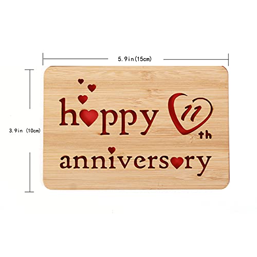 Della Stella Wooden 11th Anniversary Card,Handmade 11 Years Wedding Anniversary Greeting Cards,5th Steel anniversary card for Her,Him,Husband,Wife - Image 3