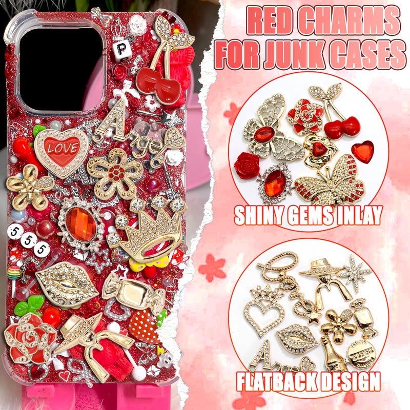 BELICEY Junk Case Charms Kit Shiny Red Bow Butterfly Junk Charms for Phone Cases Heart Rose DIY Phone Case Set for Valentineâ€˜s Day 3D Flatback Flower for Customizing DIY Craft Accessories - Image 2