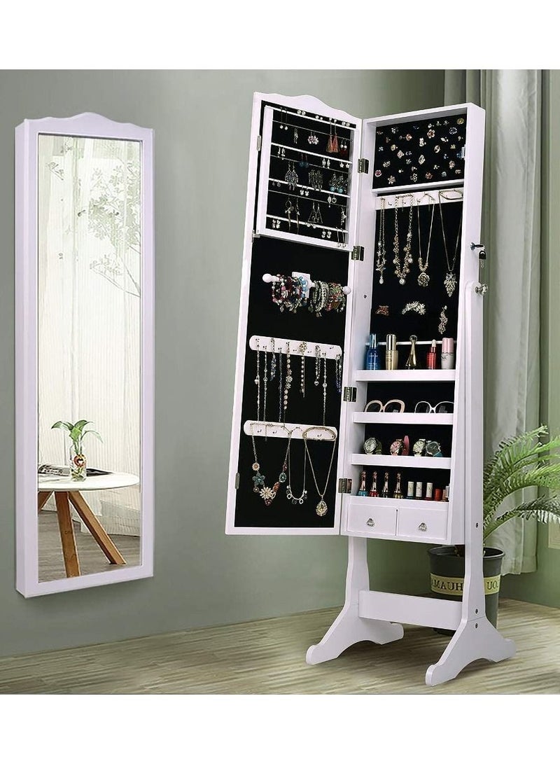 DubaiGallery Jewelry Cabinet Armoire Large Storage Lockable Organizer with Frameless Free Standing Dressing Mirror - Image 1
