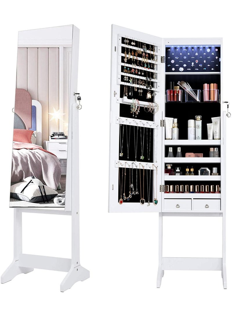 DubaiGallery Jewelry Cabinet Armoire Large Storage Lockable Organizer with Frameless Free Standing Dressing Mirror - Image 3