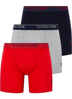 Men's 3-Pack Boxer Set Red-Gray Melange-Navy Blue