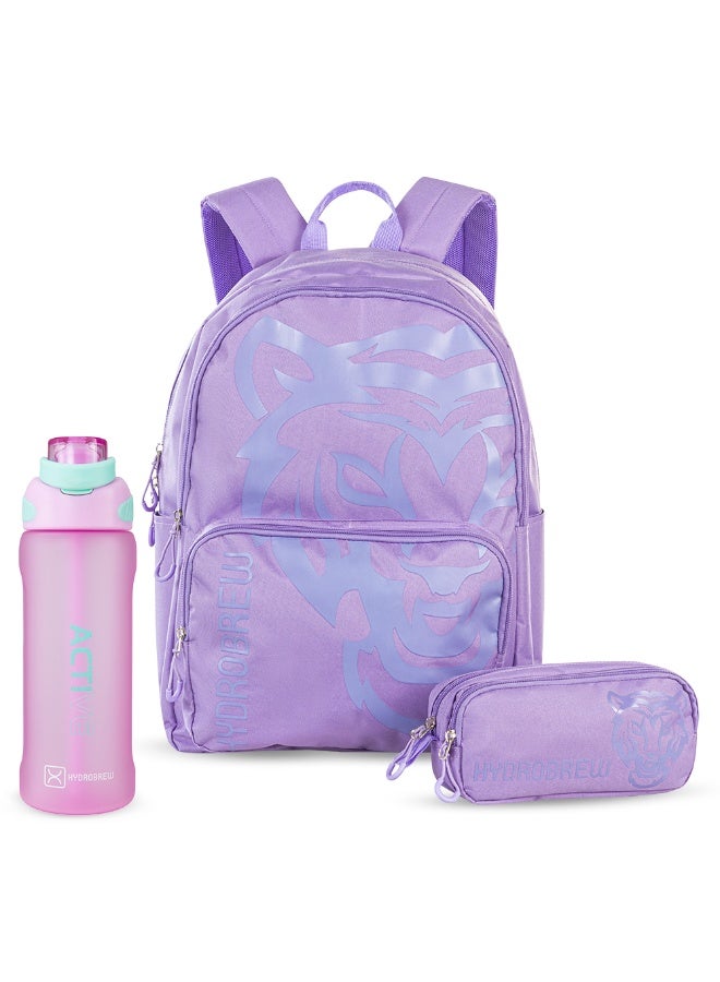 Hydrobrew 18" Backpack w/ Sip Switch Tritan Water Bottle 1000ml | Laptop Backpack w/ Bottle – Purple - Image 1