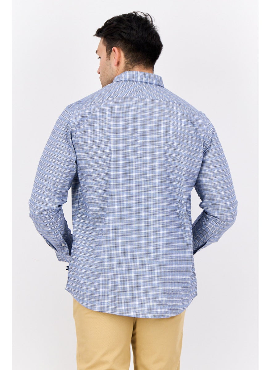 NAUTICA Men Classic Fit Checkered Long Sleeves Casual Shirts, White/Blue  - Image 3