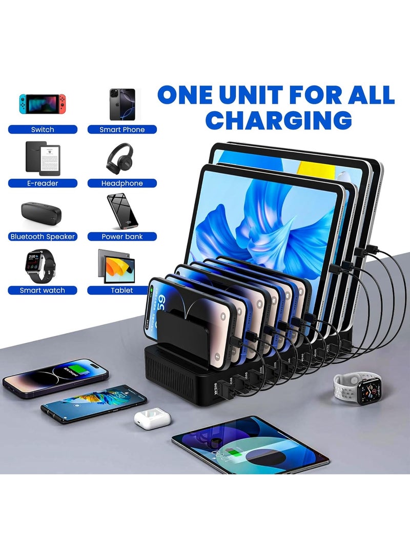 ORIONMAX 10 Port USB Charging Station 100W Multi Device Charging Dock, 5 USB-A & 5 USB-C Ports, Smart IC Desktop Charging Hub with Adjustable Dividers for iPhone, iPad, Samsung, Tablets and More Black (Cables Not Included) - Image 5