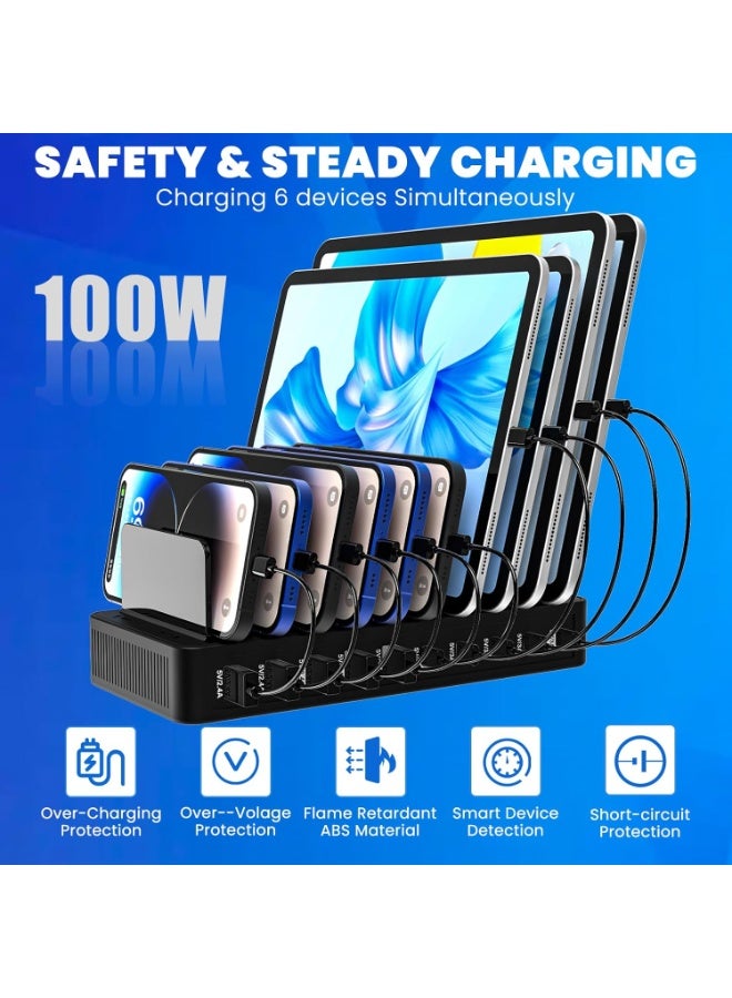 ORIONMAX 10 Port USB Charging Station 100W Multi Device Charging Dock, 5 USB-A & 5 USB-C Ports, Smart IC Desktop Charging Hub with Adjustable Dividers for iPhone, iPad, Samsung, Tablets and More Black (Cables Not Included) - Image 2