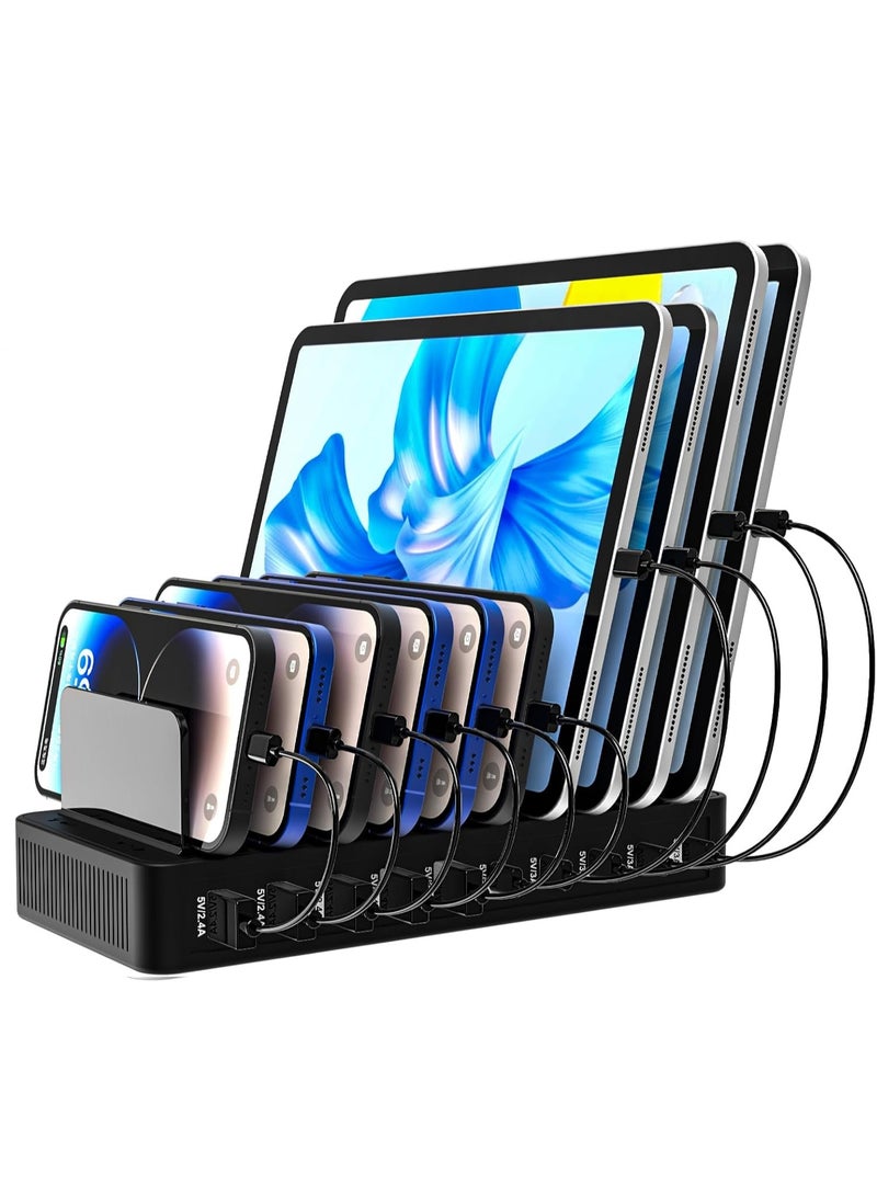 ORIONMAX 10 Port USB Charging Station 100W Multi Device Charging Dock, 5 USB-A & 5 USB-C Ports, Smart IC Desktop Charging Hub with Adjustable Dividers for iPhone, iPad, Samsung, Tablets and More Black (Cables Not Included) - Image 1
