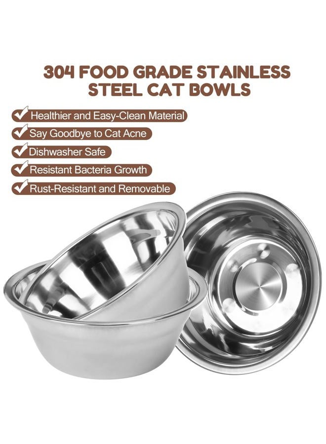 ShineMe Elevated Cat Bowls, 10° Tilted Stand Anti Vomiting Raise Cat Bowl for Food and Water, 3 Stainless Steel Bowls for Indoor Cats, Kitten and Puppy - Image 5