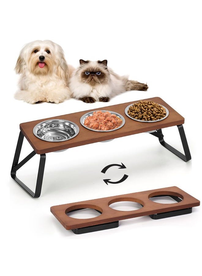 ShineMe Elevated Cat Bowls, 10° Tilted Stand Anti Vomiting Raise Cat Bowl for Food and Water, 3 Stainless Steel Bowls for Indoor Cats, Kitten and Puppy - Image 1