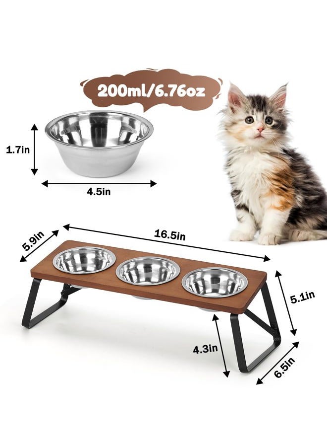 ShineMe Elevated Cat Bowls, 10° Tilted Stand Anti Vomiting Raise Cat Bowl for Food and Water, 3 Stainless Steel Bowls for Indoor Cats, Kitten and Puppy - Image 2