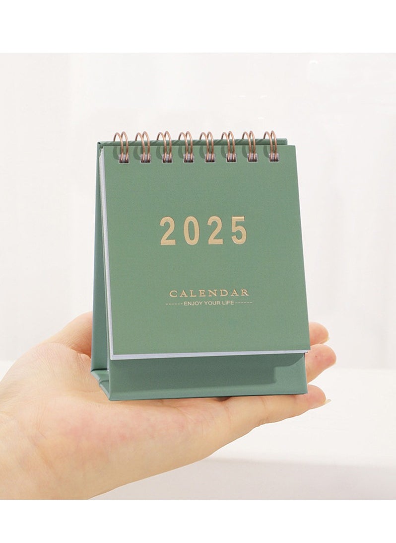 General Mini Desk Calendar 2025, Small Desktop Calendar Mini Daily Schedule Thick Paper Twin-Wire Binding with Stickers for Home Office School (Mini green)  - Image 1