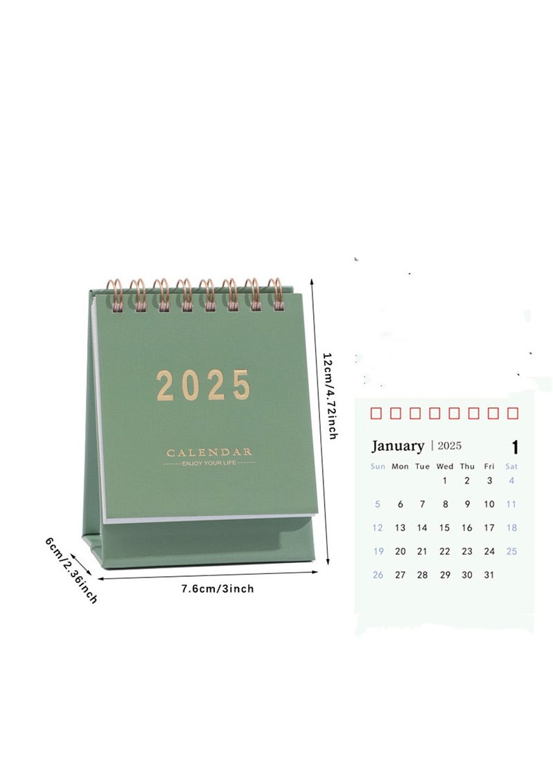 General Mini Desk Calendar 2025, Small Desktop Calendar Mini Daily Schedule Thick Paper Twin-Wire Binding with Stickers for Home Office School (Mini green)  - Image 2