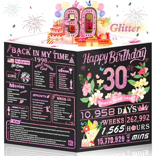 OLOSONG 30th Birthday Card for Women,Jumbo Pop Up 30th Birthday Cards for Her Friend,Back In 1996 Happy 30 Year Old Birthday Decorations for Wife Daughter Funny Birthday Gifts,Rose Gold - Image 1
