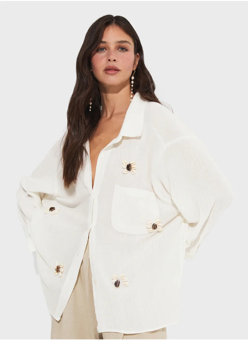 جون Embroidered Button Down Shirt