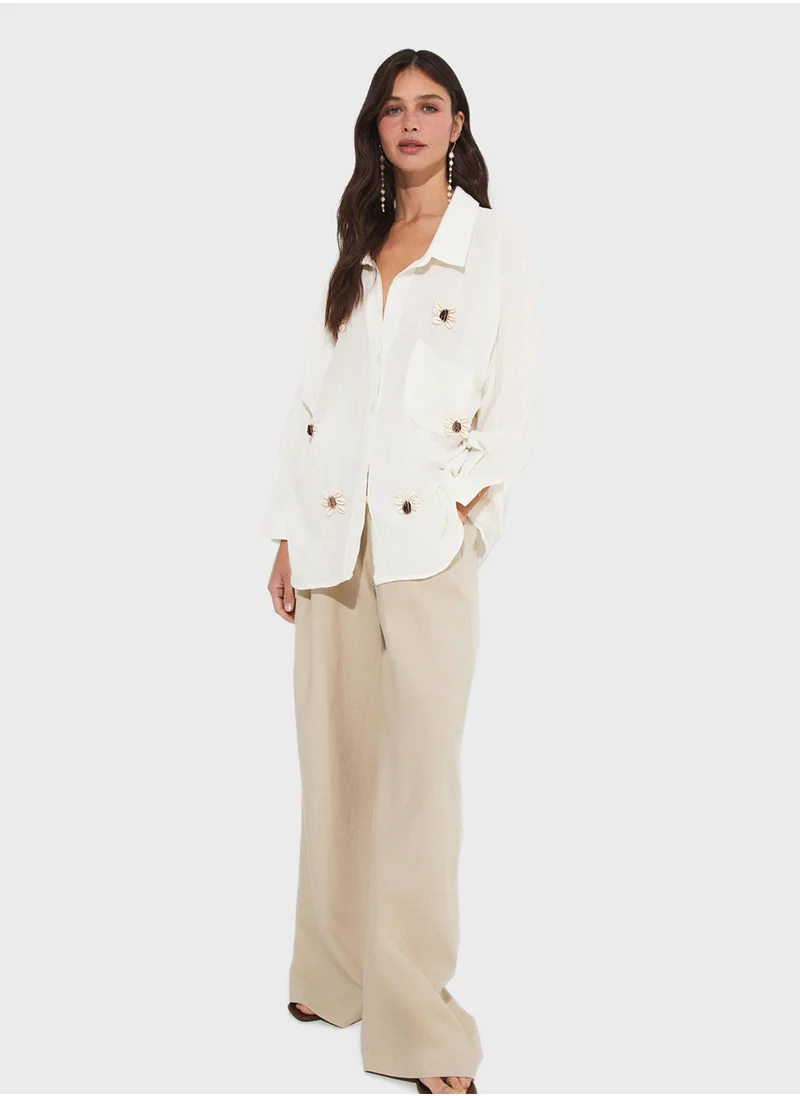 جون Embroidered Button Down Shirt
