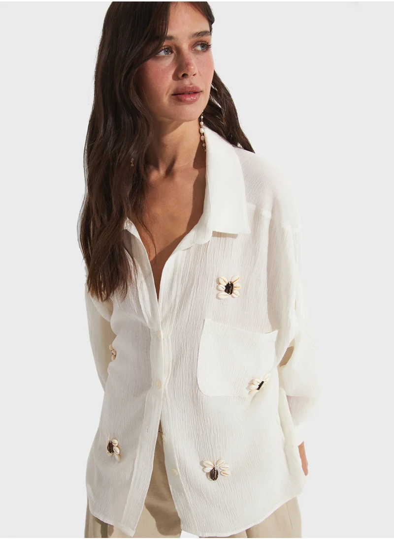 جون Embroidered Button Down Shirt