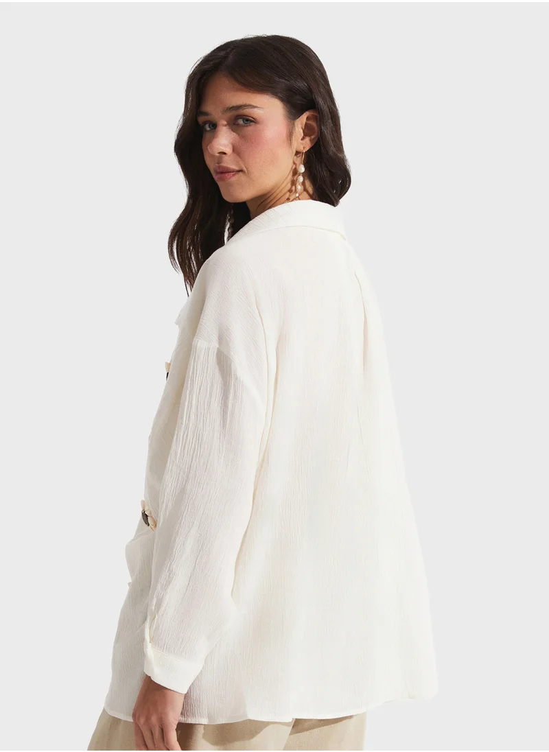 جون Embroidered Button Down Shirt
