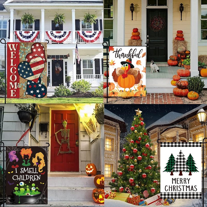 Pating Seasonal Garden Flags Set of 12 Double Sided 12 x 18 Inch Yard Flags,small garden flags for outside, Christmas Spring Seasonal Flags for Outdoor Decorations,Holiday Garden Flags for All Seasons - Image 5