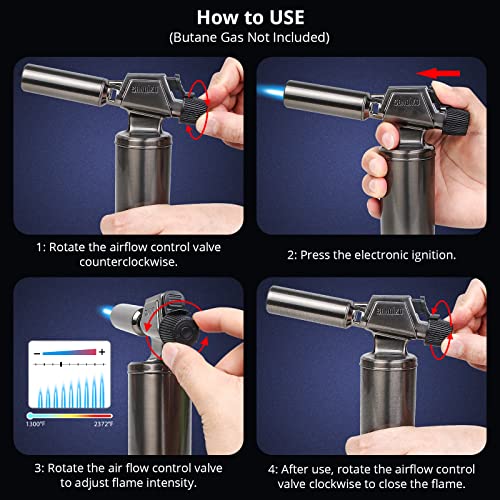 Sondiko Butane Torch, Premium Metal Big Flame Torch Refillable Blow Torch Lighter with Adjustable&Wind Resistance Flame for Cooking, BBQ, Welding DIY&Soldering(Butane Gas not Included) - Image 3