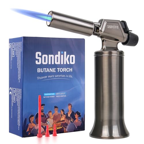 Sondiko Butane Torch, Premium Metal Big Flame Torch Refillable Blow Torch Lighter with Adjustable&Wind Resistance Flame for Cooking, BBQ, Welding DIY&Soldering(Butane Gas not Included) - Image 1