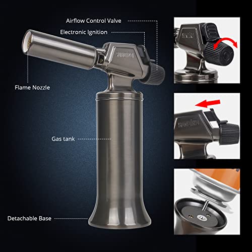 Sondiko Butane Torch, Premium Metal Big Flame Torch Refillable Blow Torch Lighter with Adjustable&Wind Resistance Flame for Cooking, BBQ, Welding DIY&Soldering(Butane Gas not Included) - Image 2