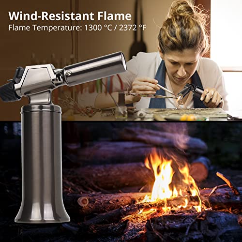 Sondiko Butane Torch, Premium Metal Big Flame Torch Refillable Blow Torch Lighter with Adjustable&Wind Resistance Flame for Cooking, BBQ, Welding DIY&Soldering(Butane Gas not Included) - Image 4