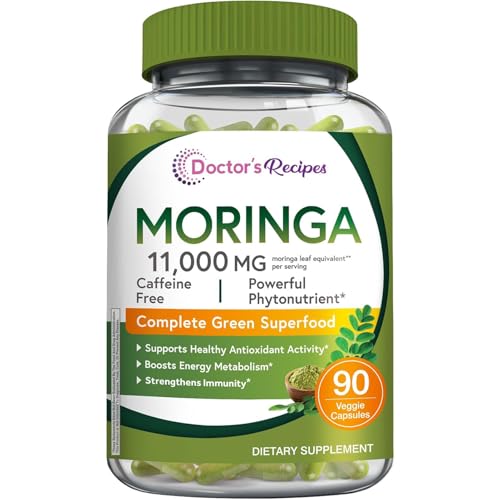 Doctor's Recipes Doctors Recipes Moringa 11000 mg Strength Complete Green Superfood Natural Antioxidant Support NonGMO 90 Vegan Caps No Caffeine Soy Gluten - Image 2