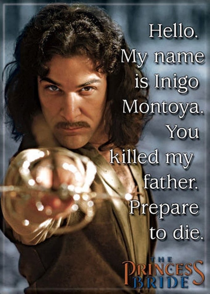 PRINCESS BRIDE INIGO MONTOYA 25 X 35 INCH MAGNET FOR LOCKERS AND REFRIGERATORS