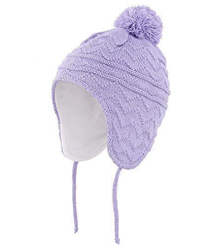 Connectyle Infant Baby Knit Beanie Hat Fleece Lined Beanies Winter Hat with Earflap Knit Kids Hat Watch Hat S Blue+Purple - Image 1